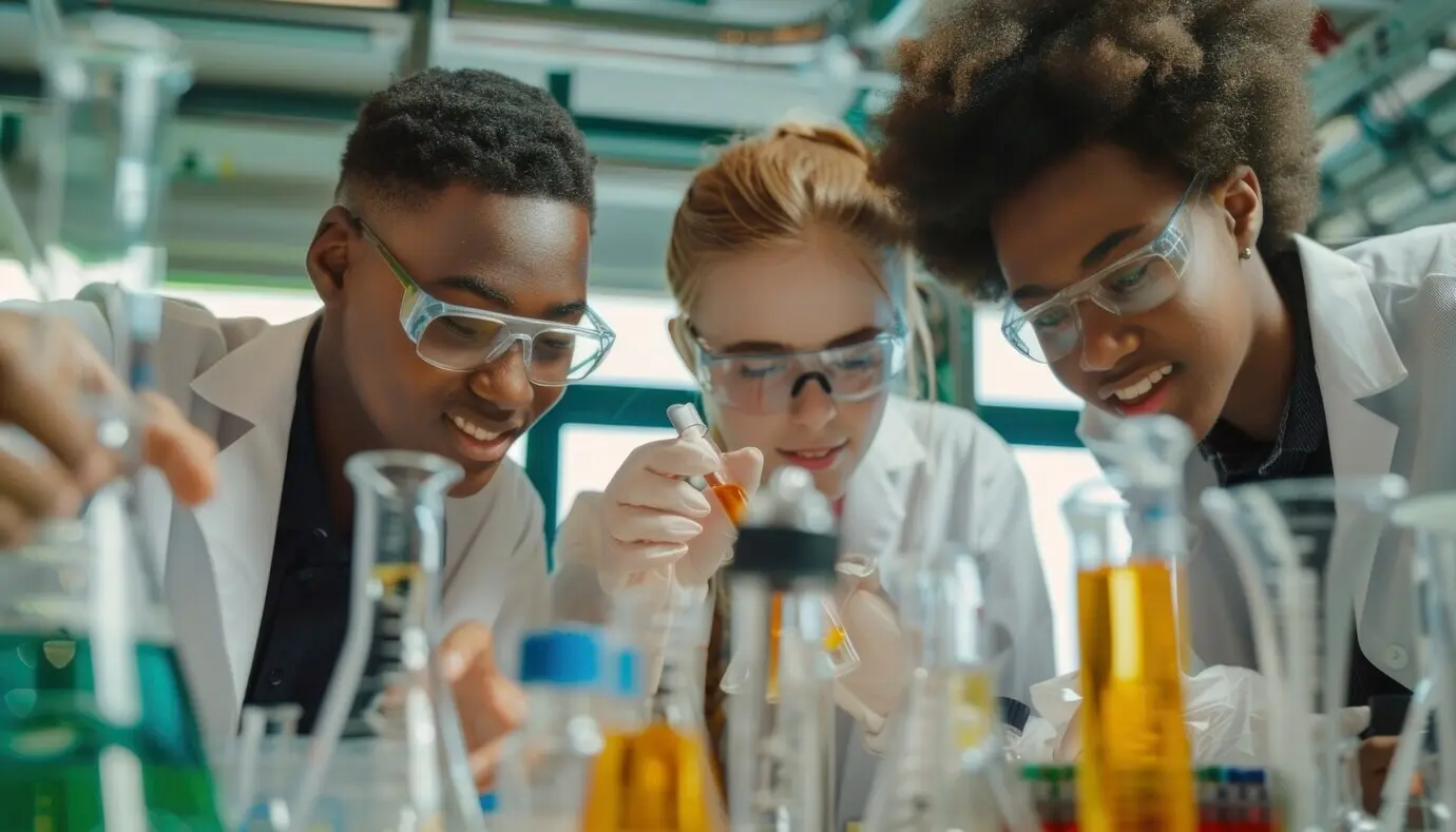 Разнообразная группа подростков и молодых людей, участвующая в совместных занятиях и отмечающая Всемирный день навыков молодёжи.